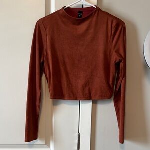 Rust Long Sleeve Suede Crop Top
